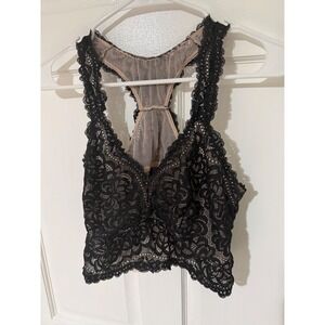Torrid Black Lace Racerback Bralette Nude Lining Plus Size 2 Floral V-Neck Bra